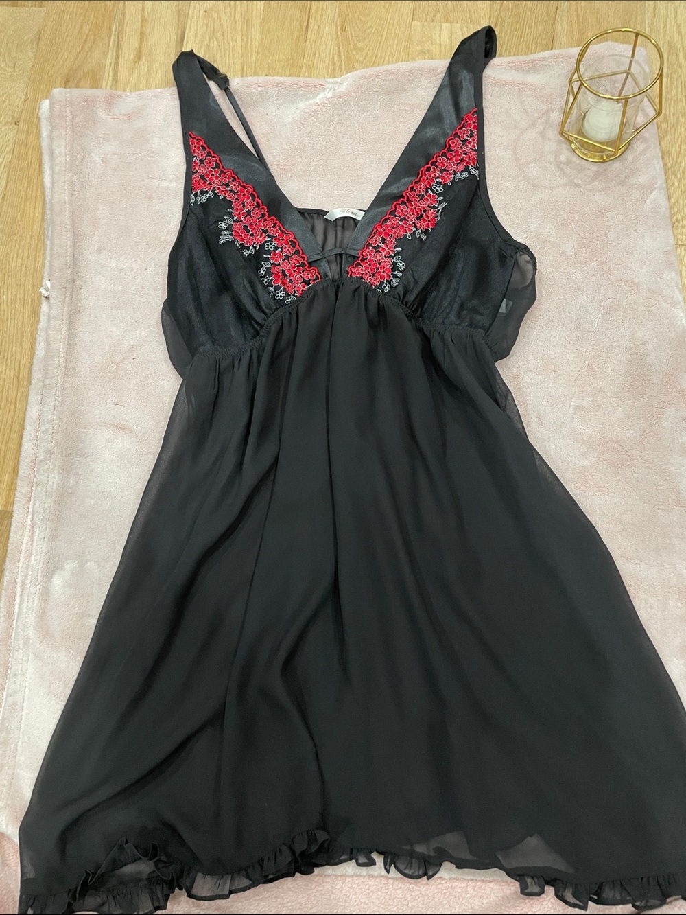 Flora by Flora Nikrooz Black Mesh Babydoll Chemise Nightgown Floral Lace XL